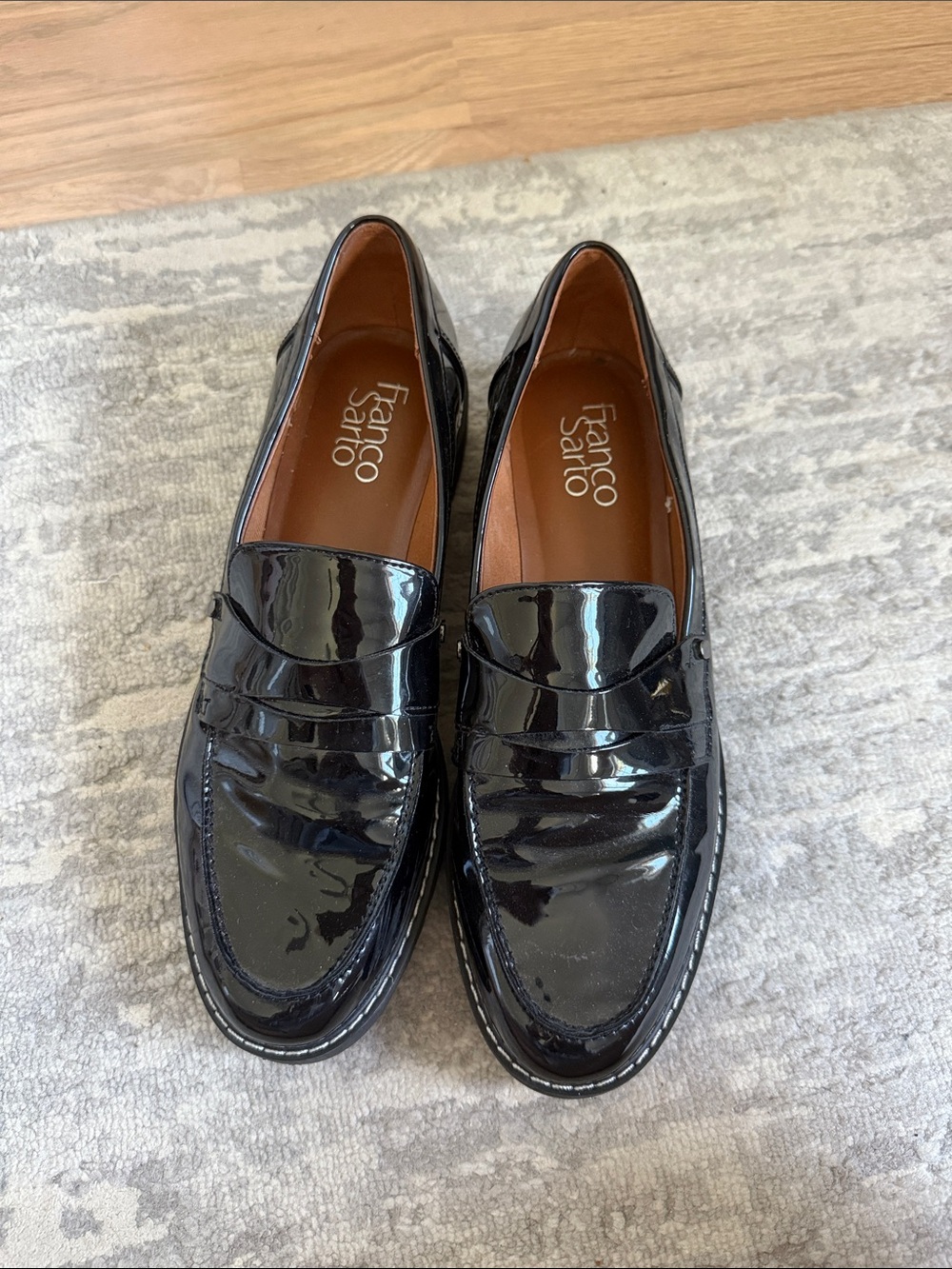 Franco Sarto Black Patent Penny Loafers
